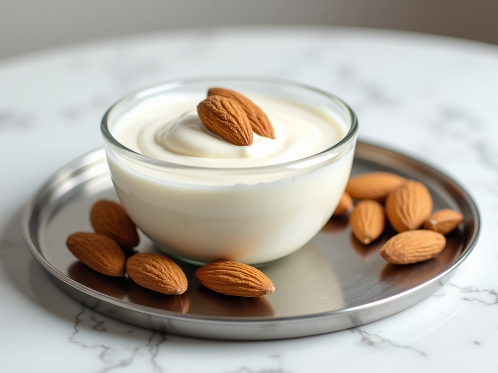 Bowl of creamy almond yogurt